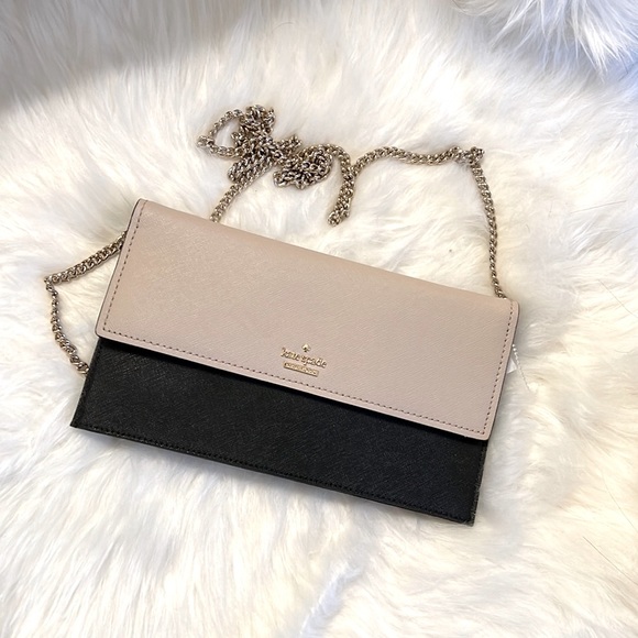 kate spade Handbags - KATE SPADE- Cream and black clutch with gold chain crossbody strap